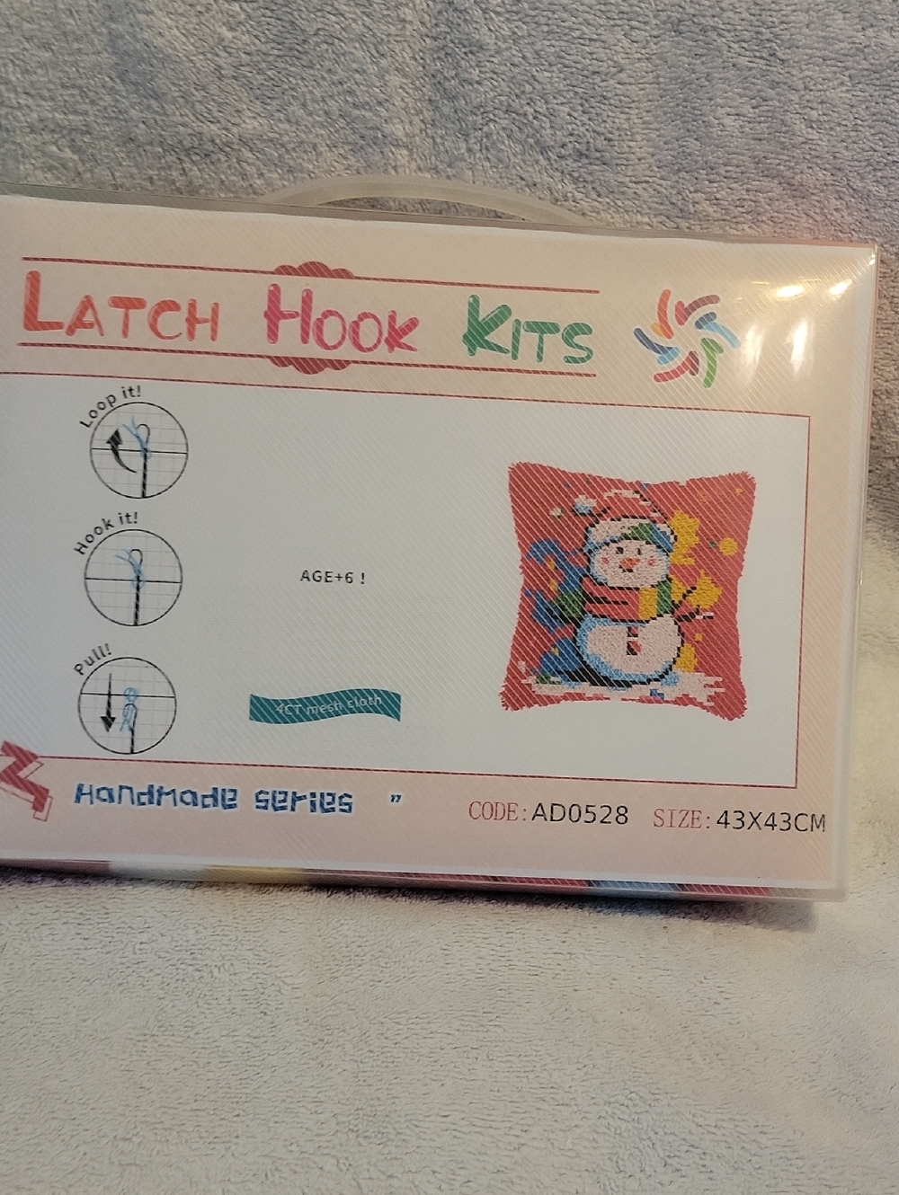 Red Snowman Design Latch HOOK Kit For Kids 6+